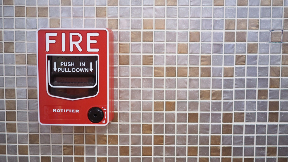 Fire alarm near wet lab fume hood