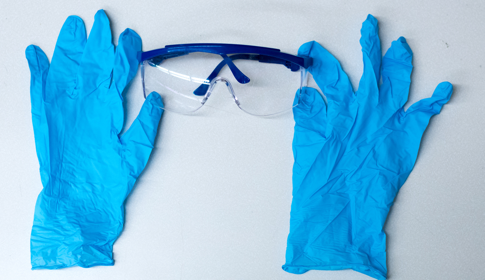 Lab protective goggles and gloves