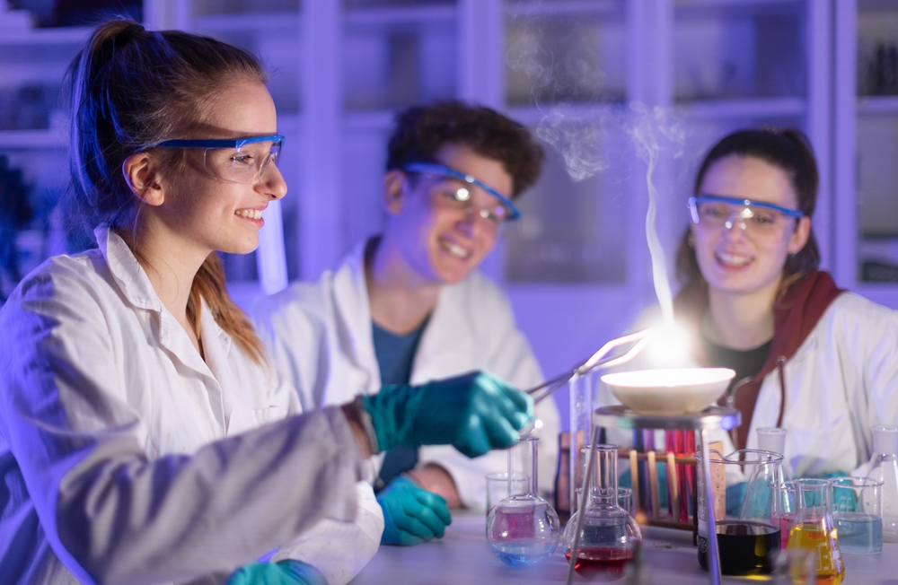 Students using lab equipment