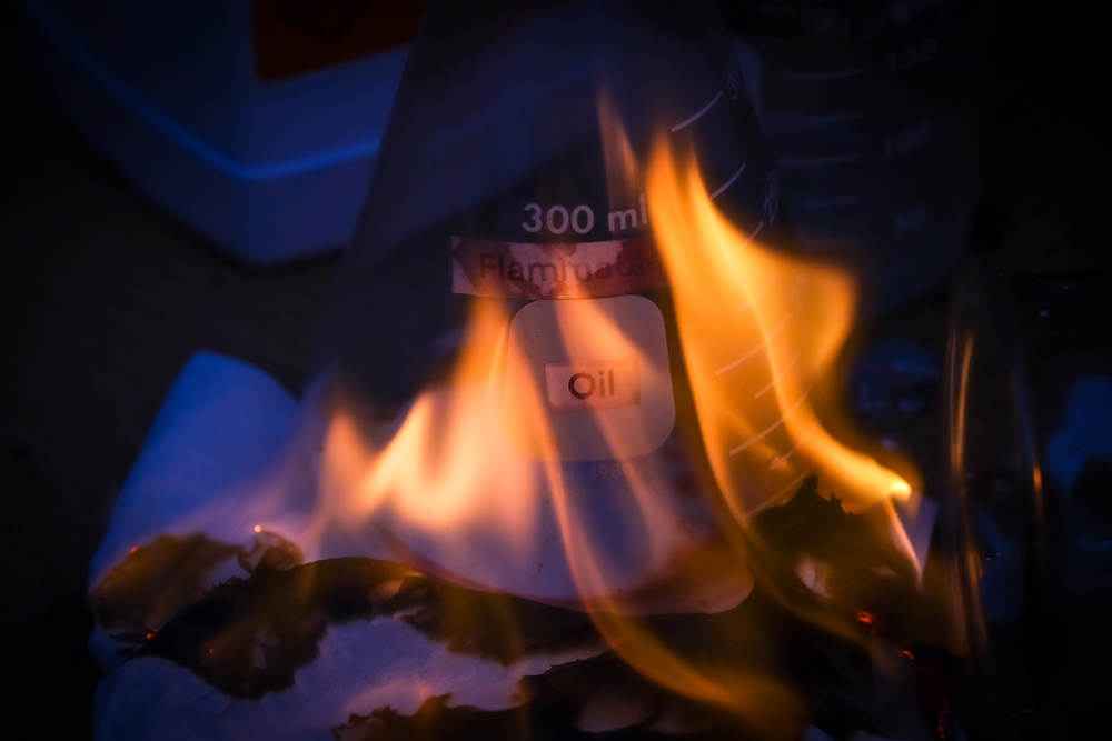 Chemical alcohol fire in the laboratory 