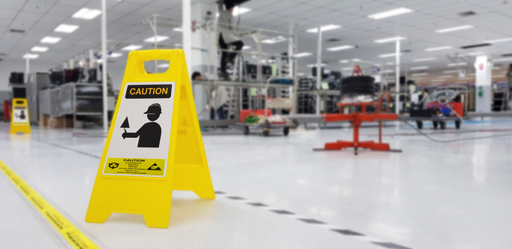 Warning signs on the floor to specify the ESD areas 