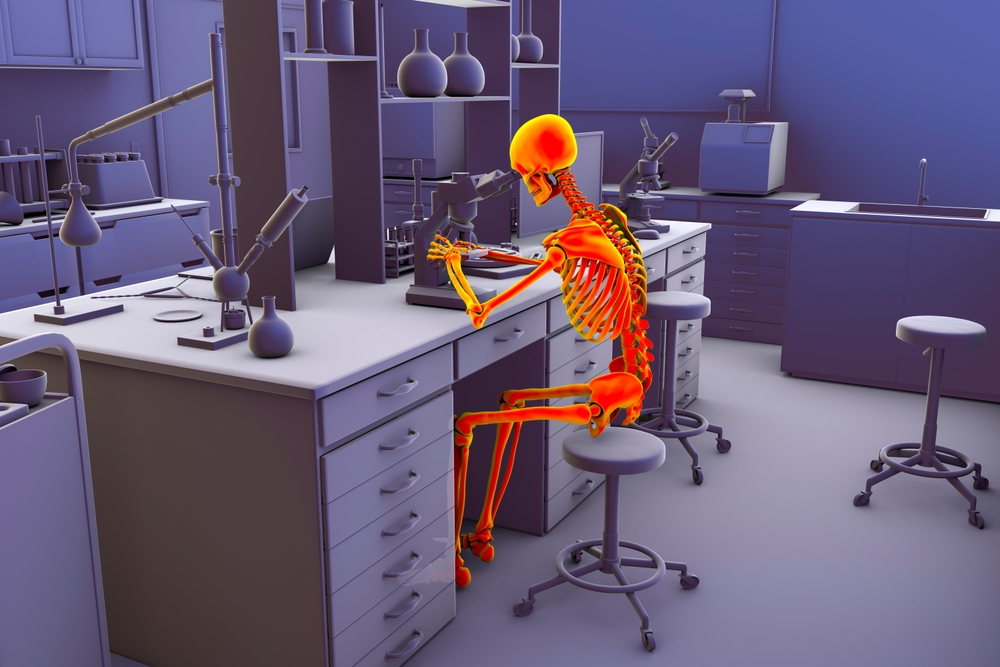 Work-related skeletal disorders in laboratory workers, conceptual 3D illustration