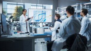 University research lab with students and lecturer
