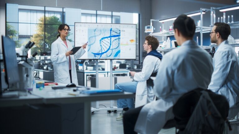 University research lab with students and lecturer