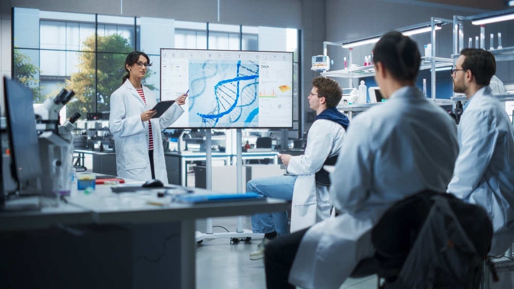 University research lab with students and lecturer