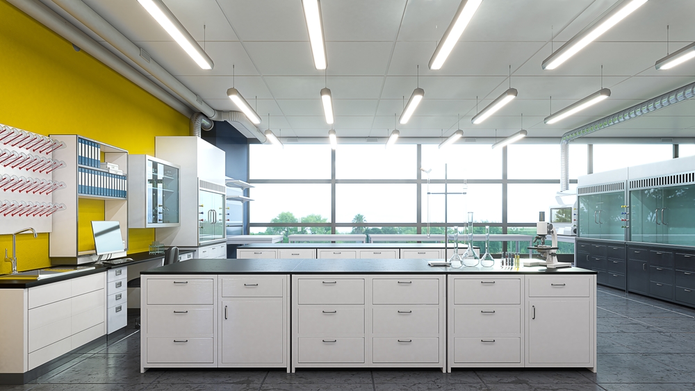 Laboratory interior with lab equipment. 3d illustration
